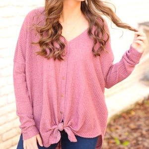Waffle Knit Front Tie Top